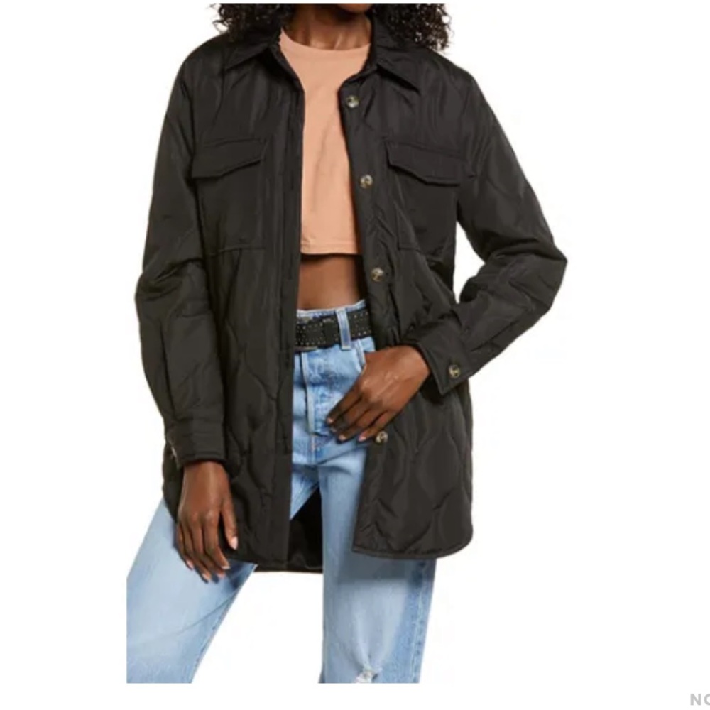 VERO MODA Simoneloa Women's Black Quilted Shirt Jacket Button Down Size M